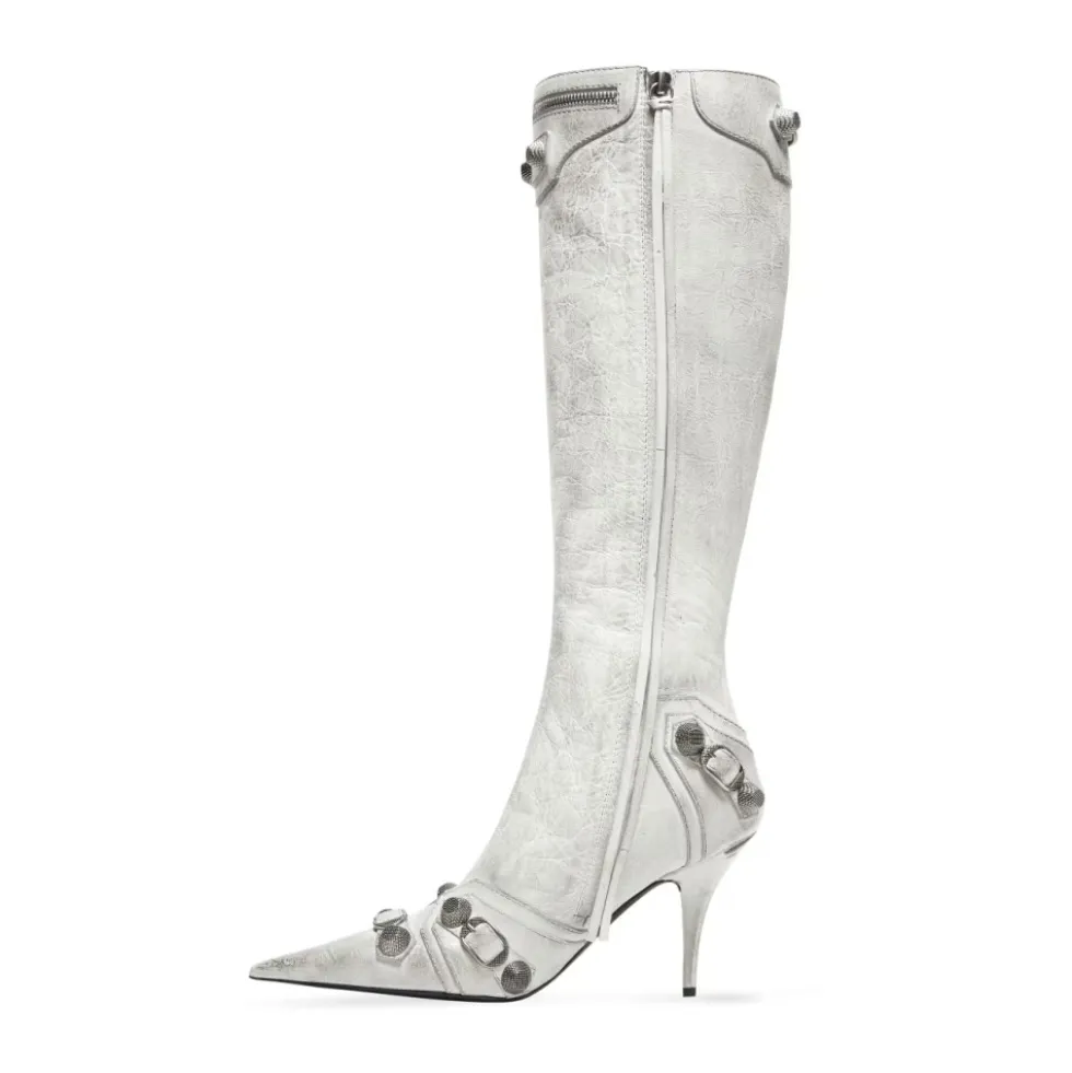 Hvide Cagole Point-Toe Stiletto Støvler