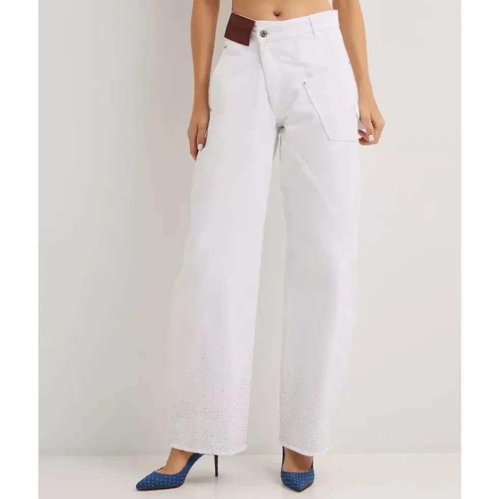 Hvide krystalpyntede jeans