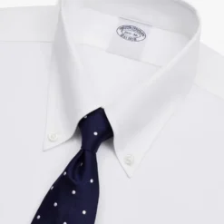 Hvid Slim Fit Non-Iron Stretch Supima Bomuld Twill Skjorte med Button Down Krave