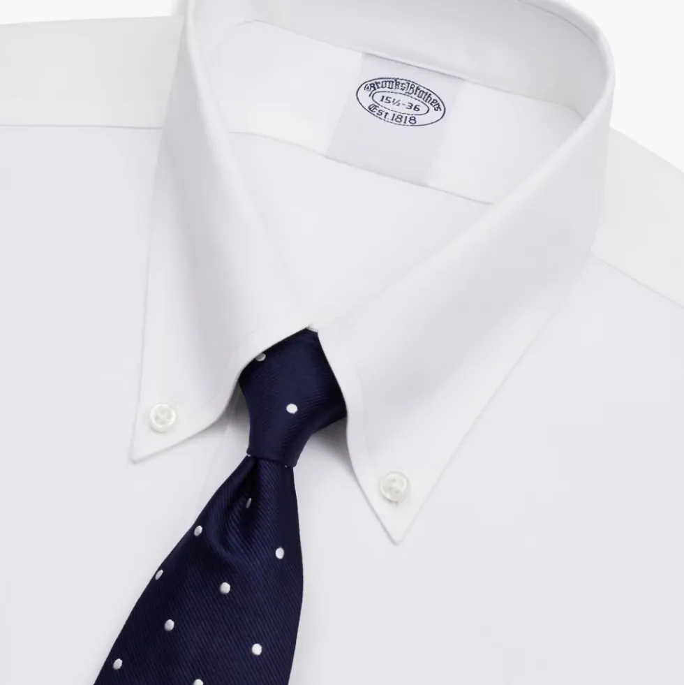 Hvid Slim Fit Non-Iron Stretch Supima Bomuld Twill Skjorte med Button Down Krave