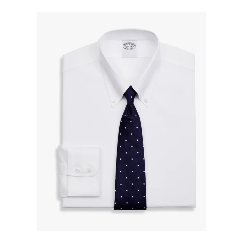 Hvid Slim Fit Non-Iron Stretch Supima Bomuld Twill Skjorte med Button Down Krave
