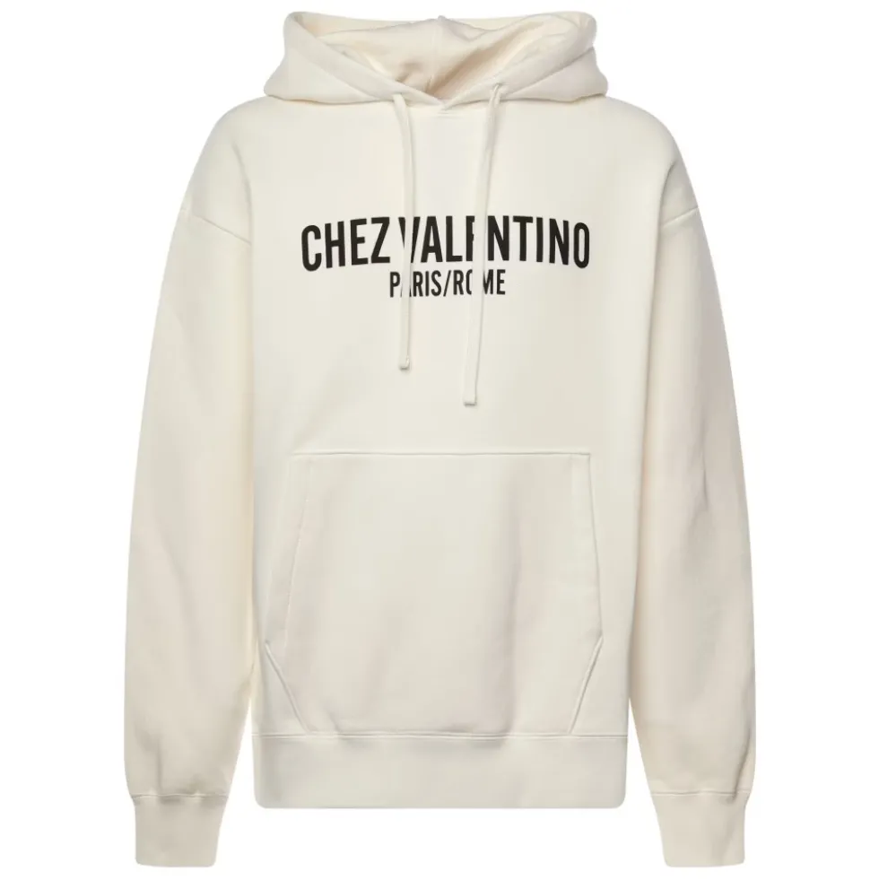 Hvid sweater med brugerdefineret snørehætte