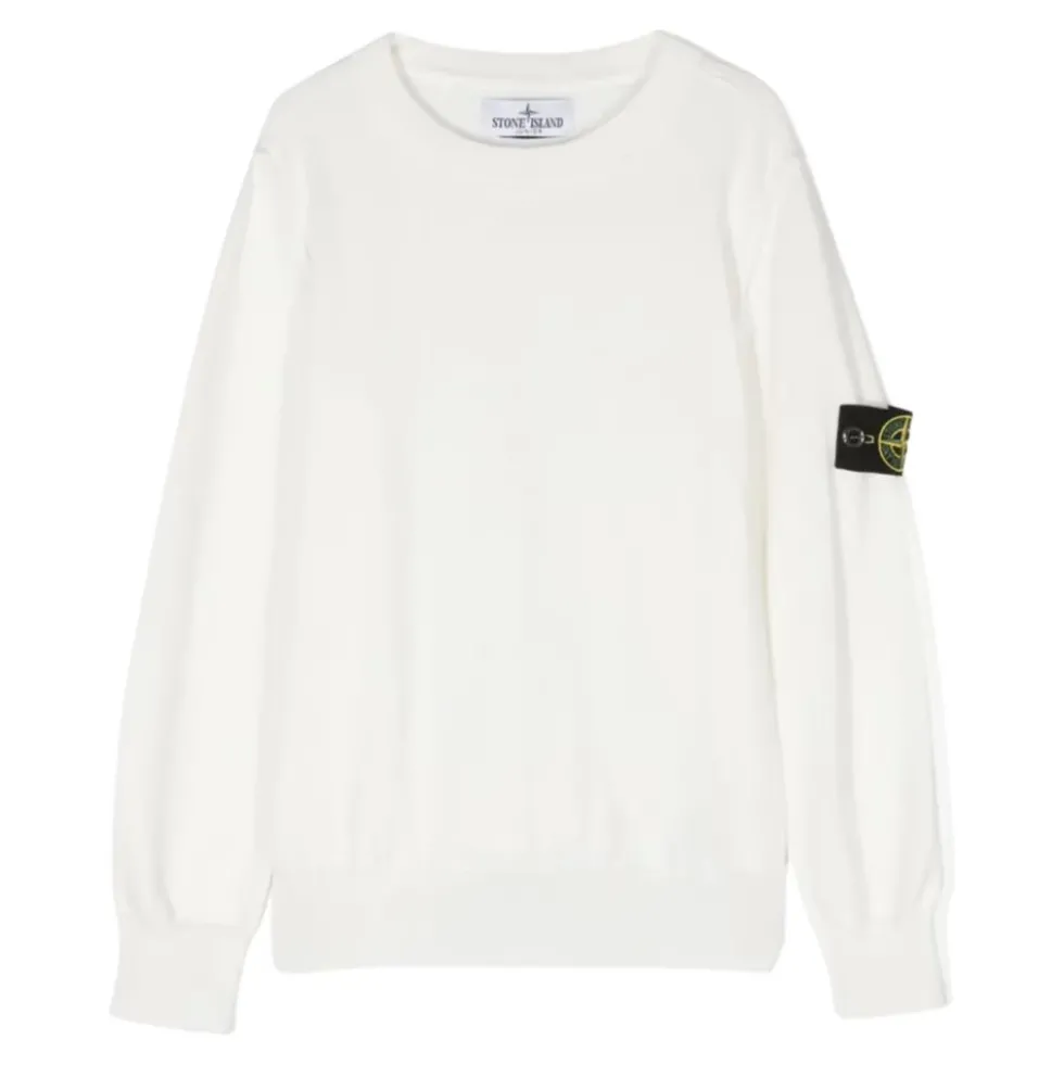 Hvid sweater med logoærme fra Stone Island Junior