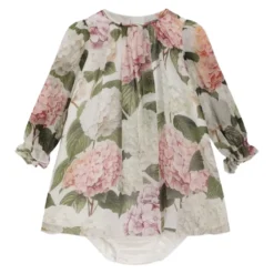 Hydrangea-Print Chiffon Kjole