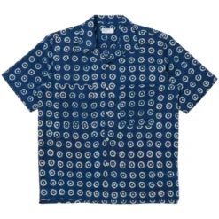 Indigo Block Print Circles Camper Shirt