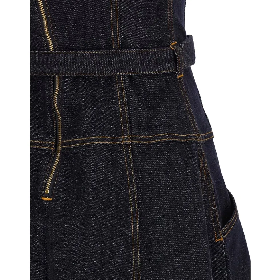 Indigo Denim Flared Midi Kjole