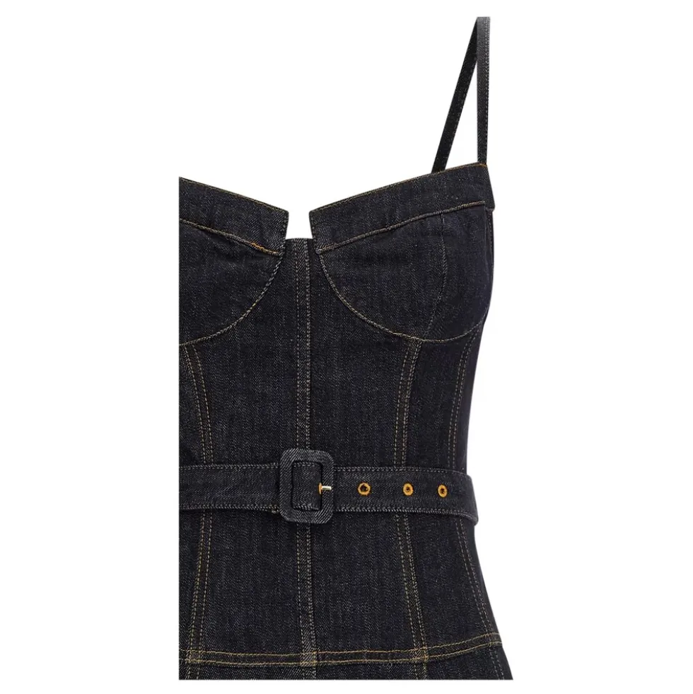 Indigo Denim Flared Midi Kjole