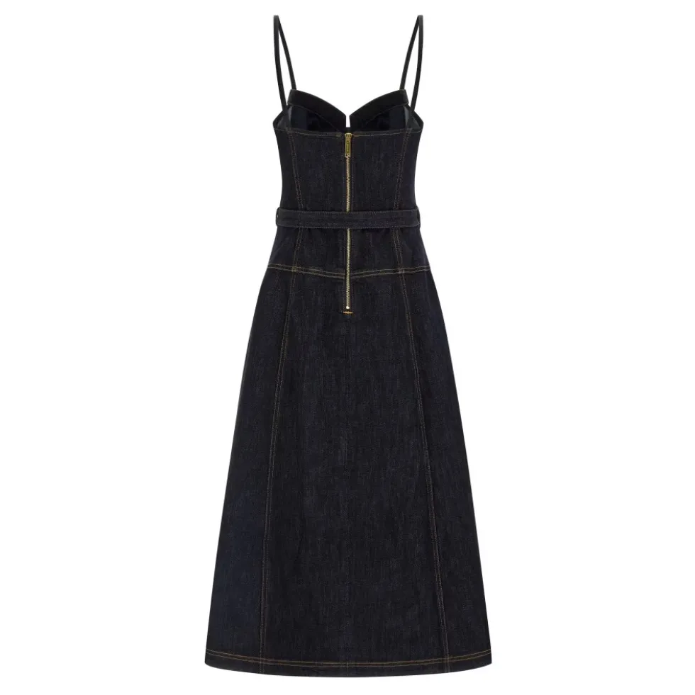 Indigo Denim Flared Midi Kjole