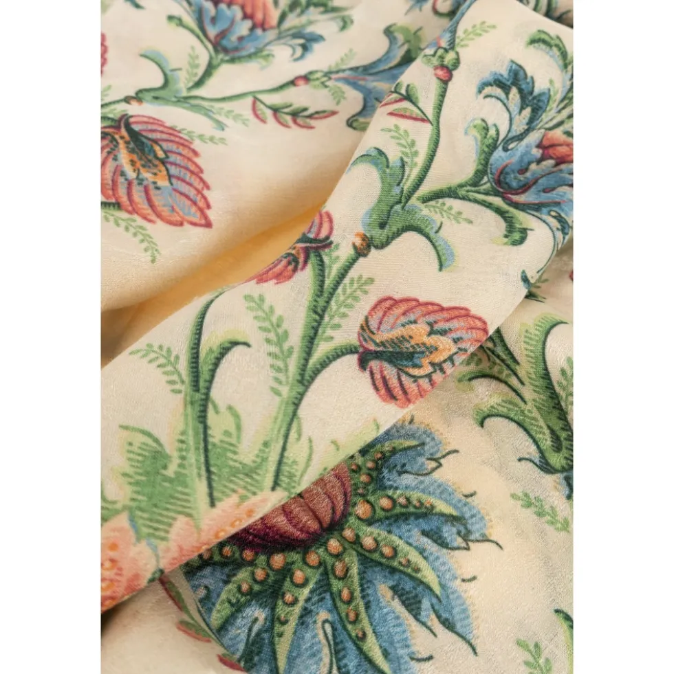 Jacquard-tørklæde i bomuldsblanding med blomstermotiv