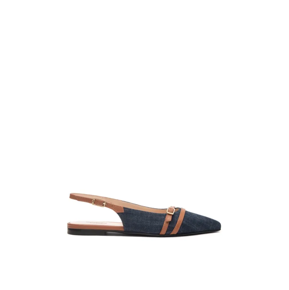 Jeans stof slingback med læderdetaljer