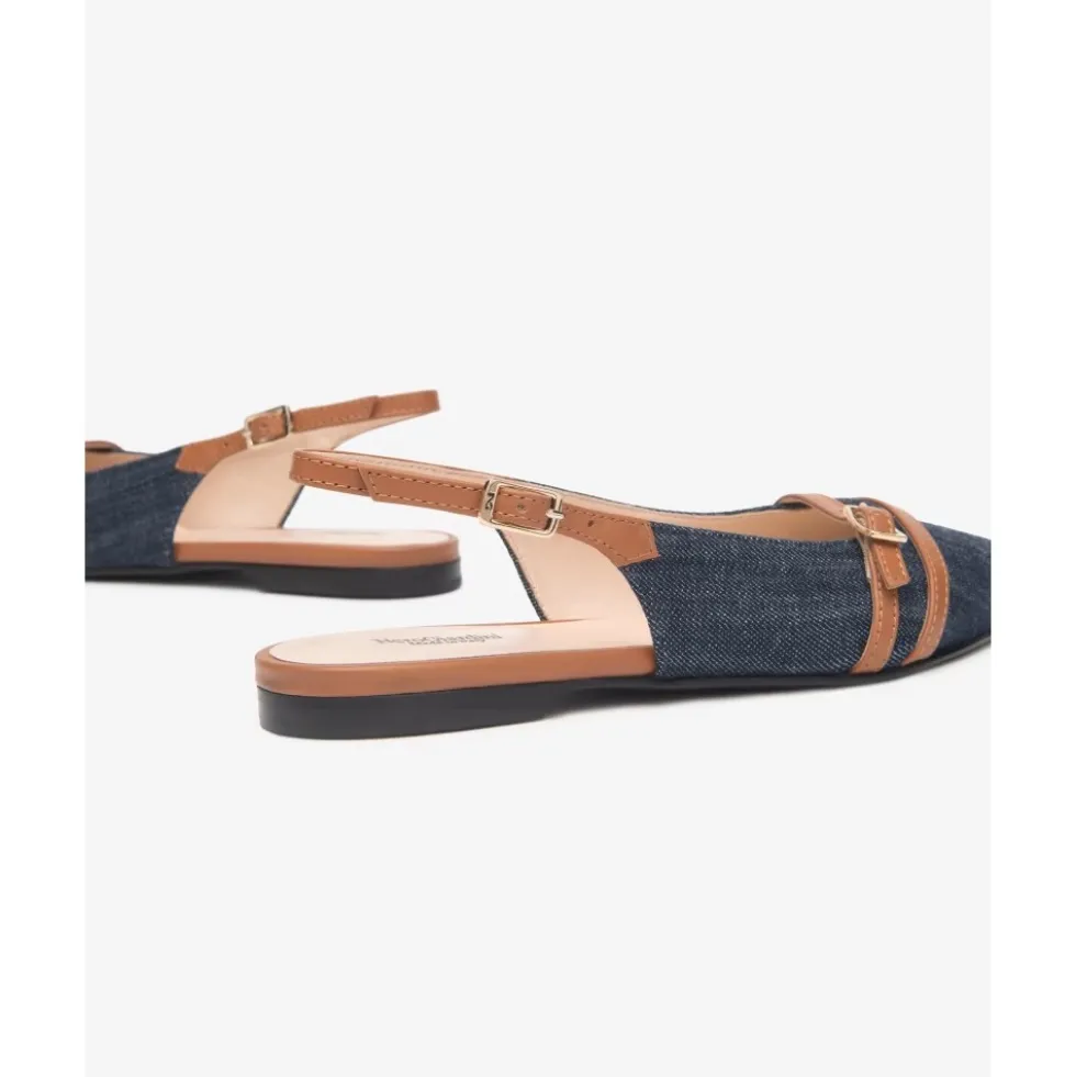 Jeans stof slingback med læderdetaljer