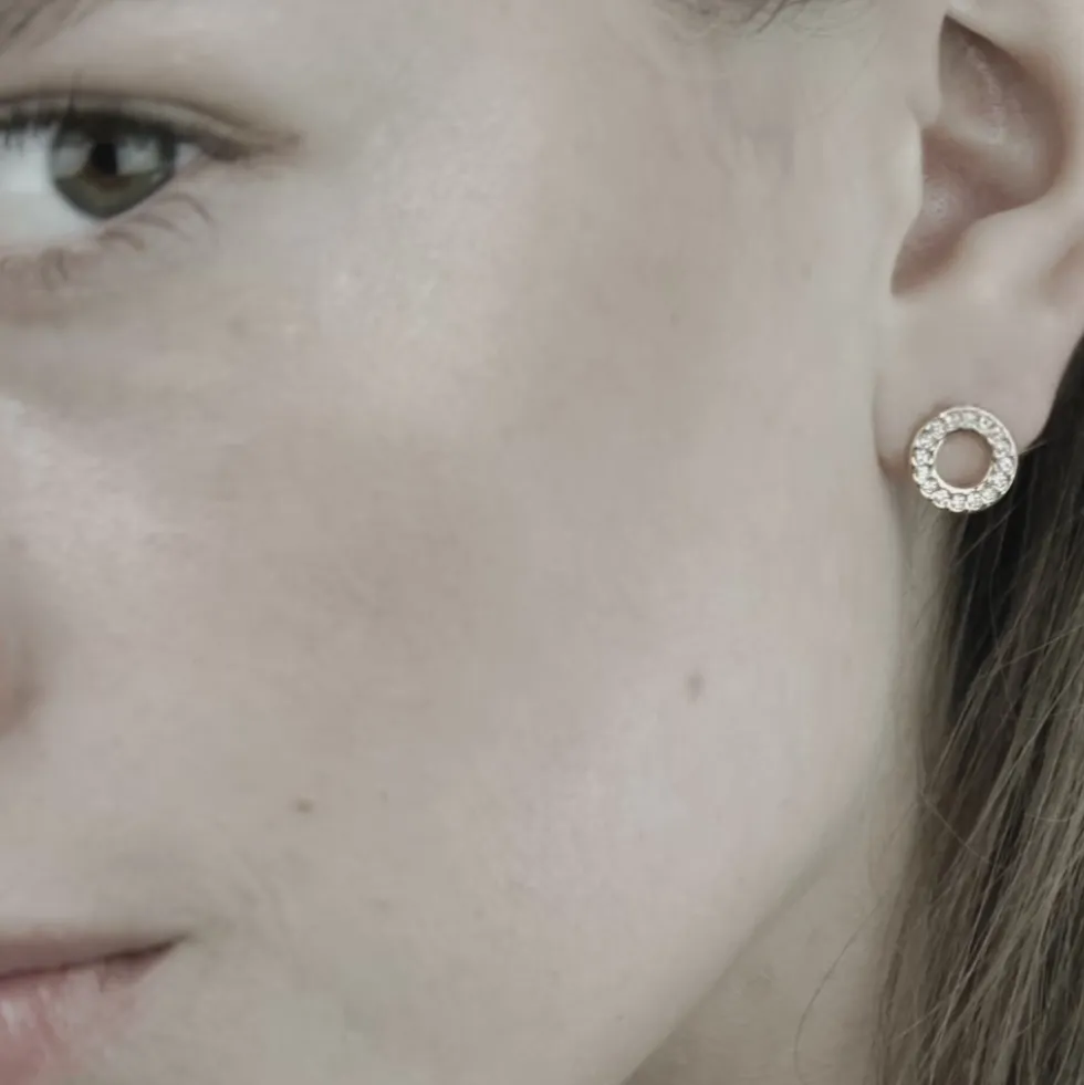 Joy Waterproof Clear CZ Circle Earrings 18K Gold Plating