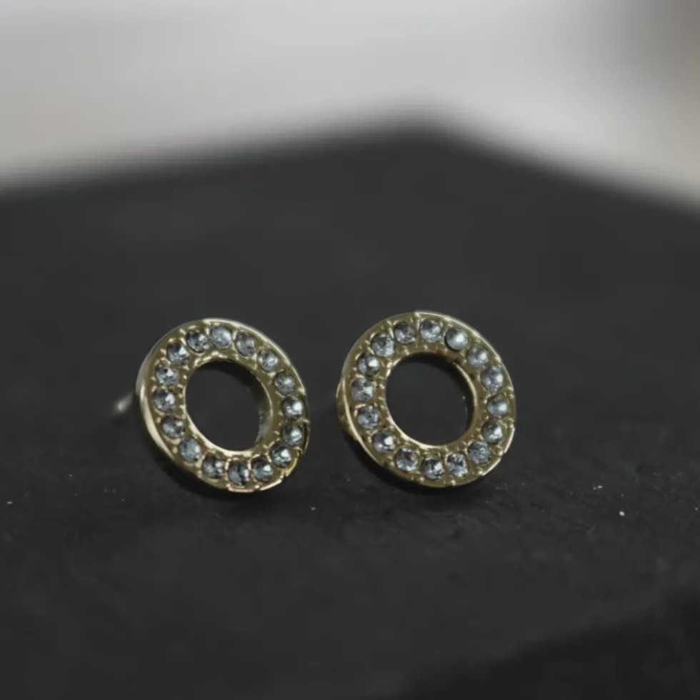 Joy Waterproof Clear CZ Circle Earrings 18K Gold Plating