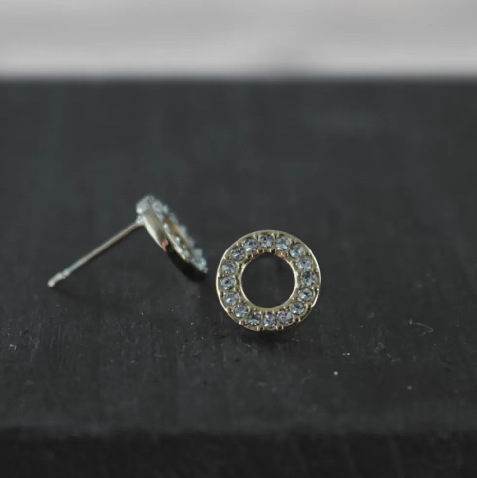 Joy Waterproof Clear CZ Circle Earrings 18K Gold Plating