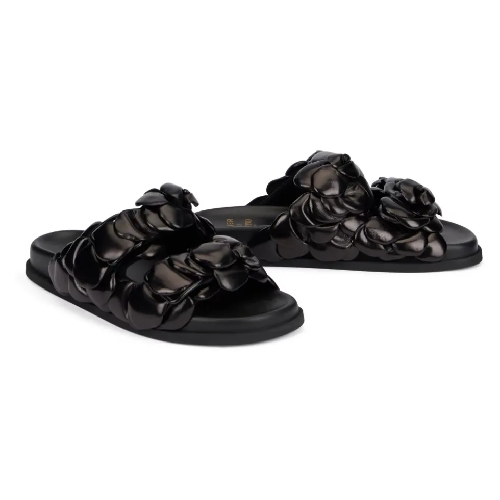 Kidskin Læder Slides med Rund Tålinje