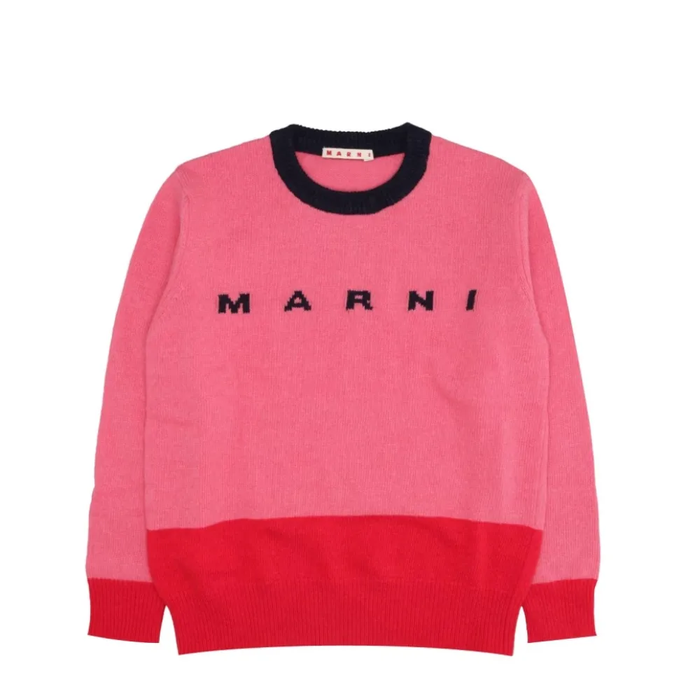 Koralrød sweater med broderet logo