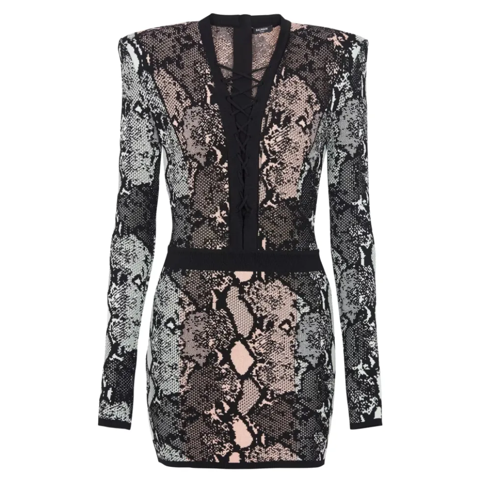 Kort snørekjole i snakeskin-jacquard