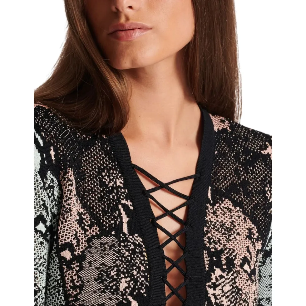 Kort snørekjole i snakeskin-jacquard