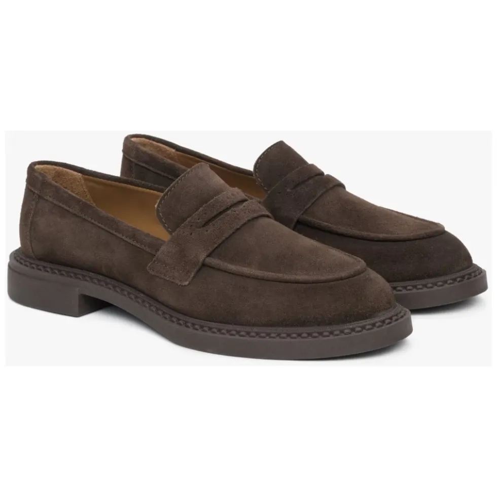 Kvinders Saddle Brown Penny Loafers lavet af italiensk ægte velour