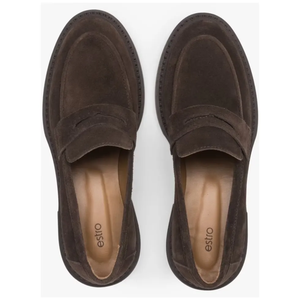 Kvinders Saddle Brown Penny Loafers lavet af italiensk ægte velour
