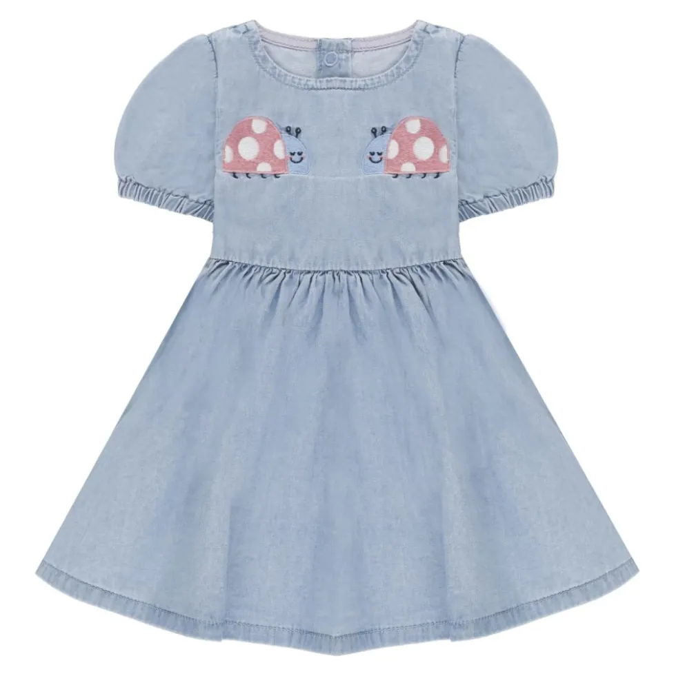 Ladybird-Embroidered Denim Dress