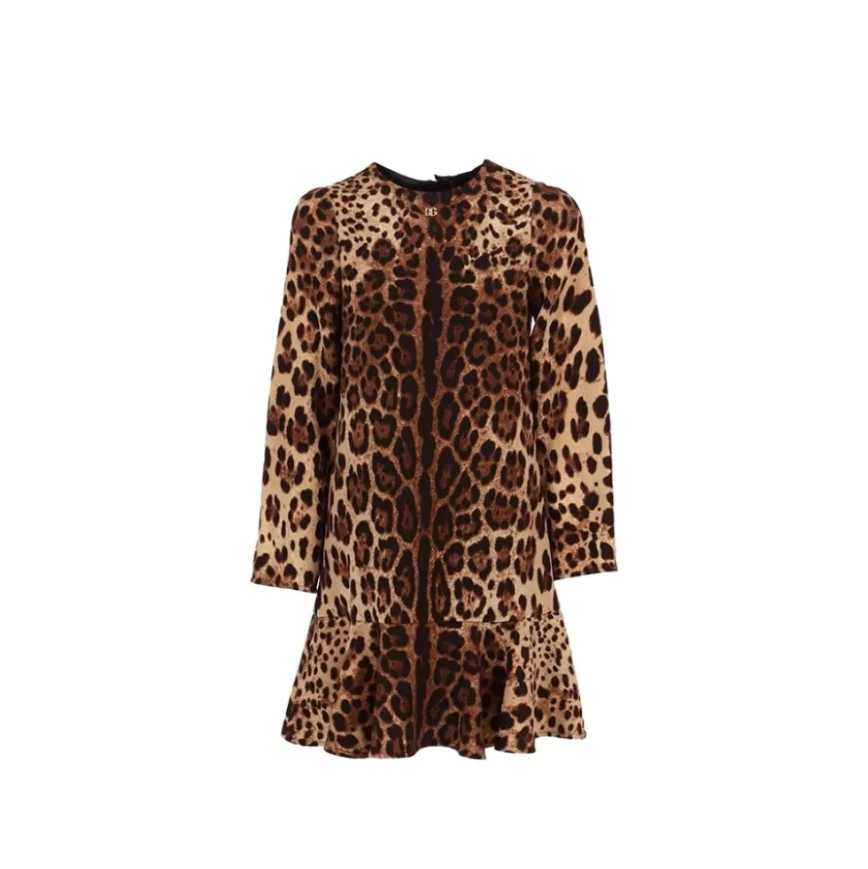 Langærmet kjole med leopardprint