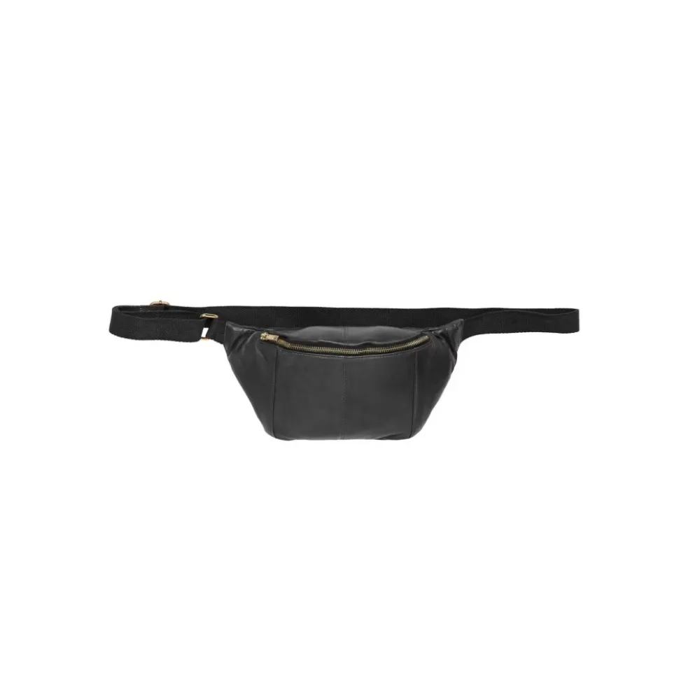 Læder Bum Bag Sort med Guld Accents