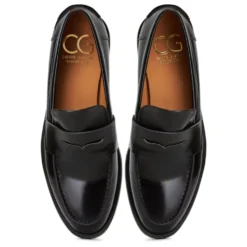 Læder Loafers med Blokhæl - Patent Sort
