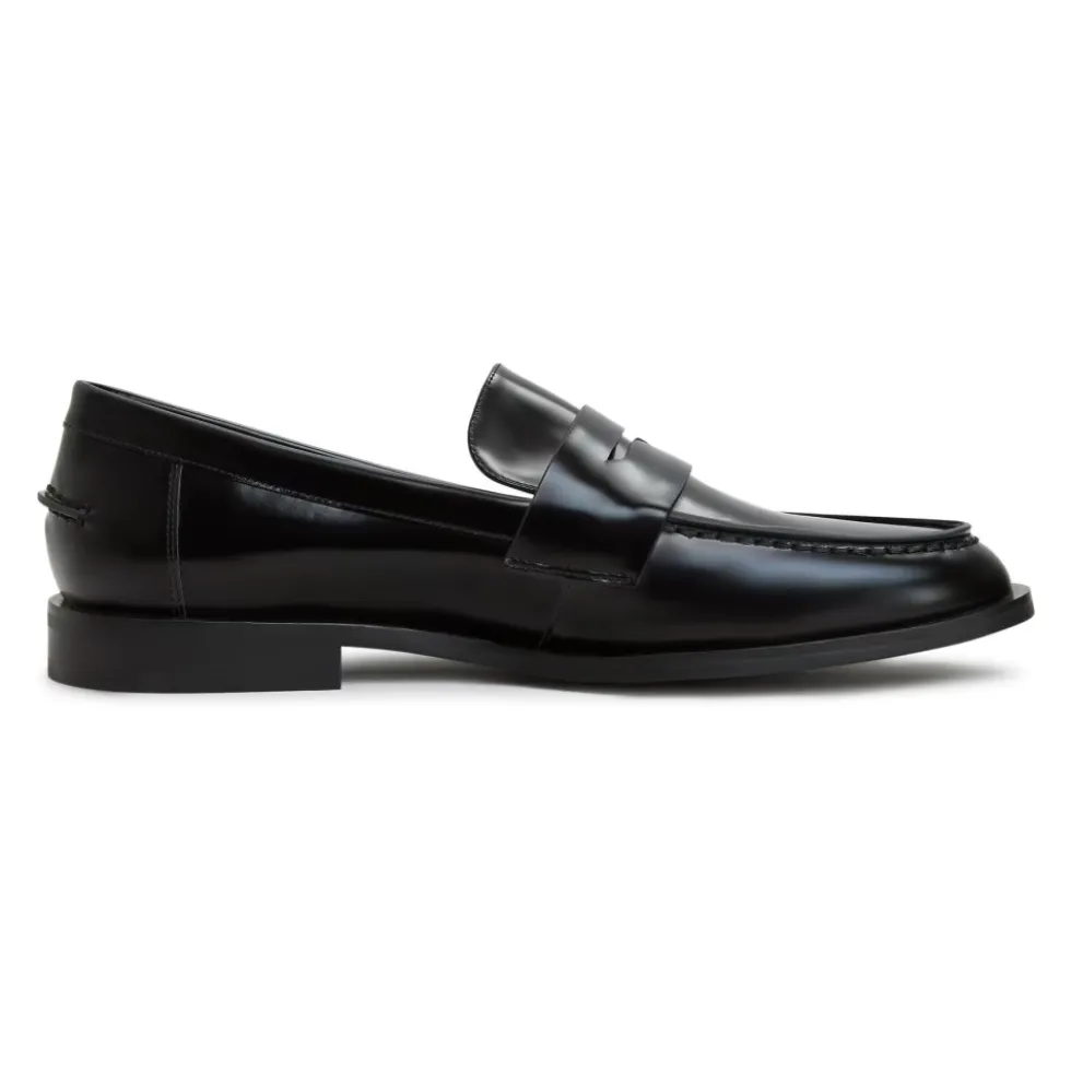 Læder Loafers med Blokhæl - Patent Sort