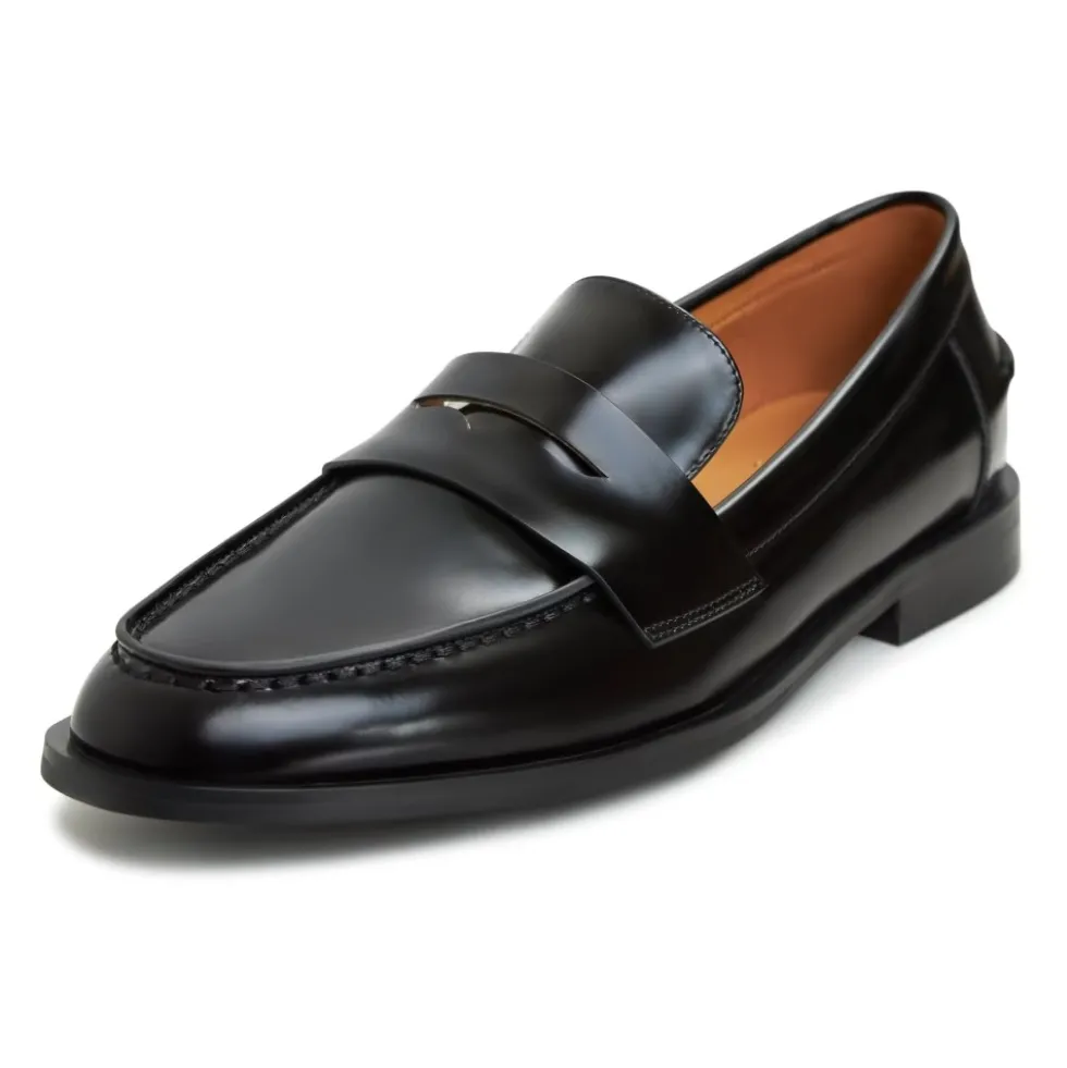 Læder Loafers med Blokhæl - Patent Sort