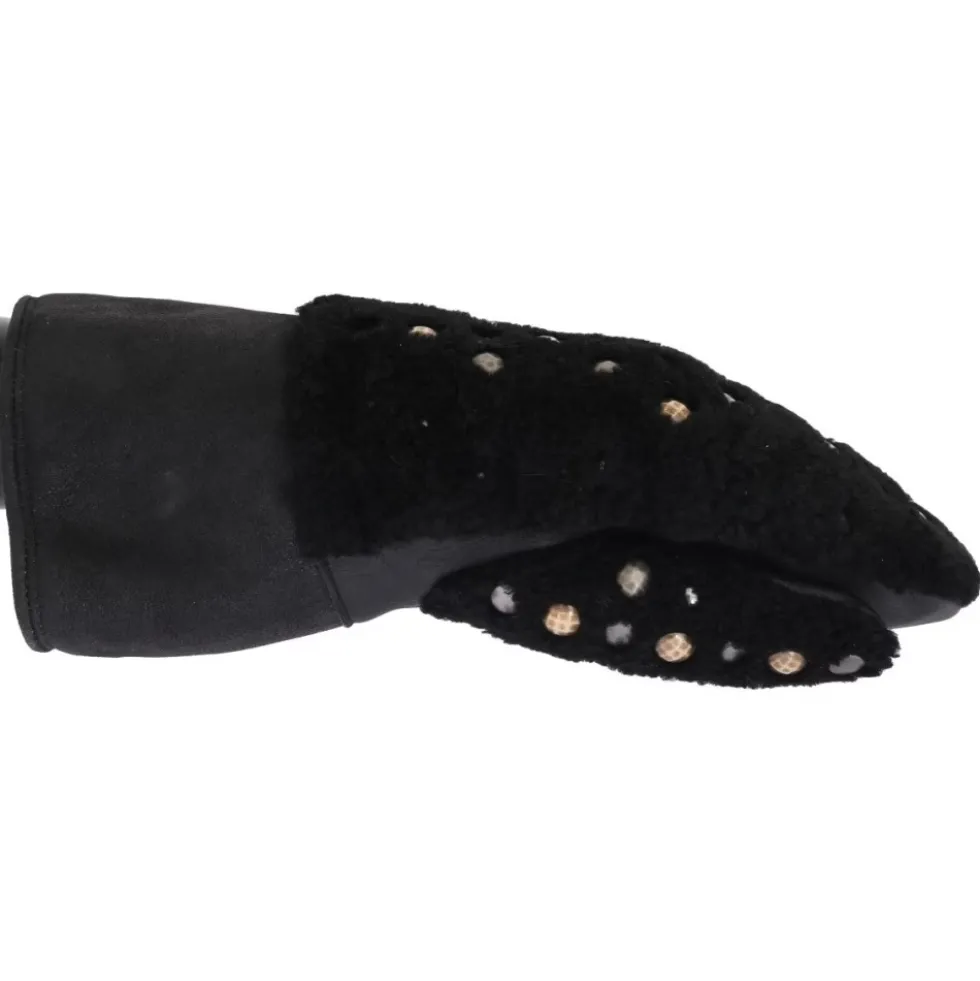 Leather Shearling Studded Gloves