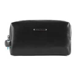 Leather toiletry bag with two dividers