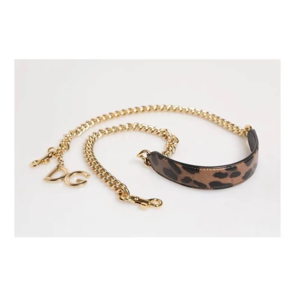Leopard Print Gold Brass Kæde Skuldertaske Rem
