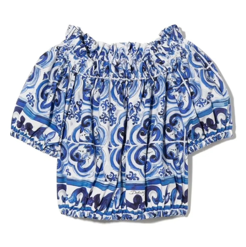 Majolica-print poplin top