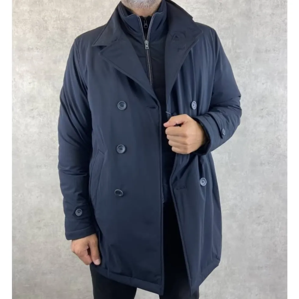 Marineblå Aftagelig Parka Frakke