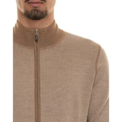 Merino Wool Zip Cardigan med Kontrastdetaljer