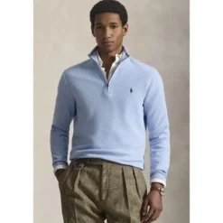 Mesh-Strikket Bomulds Quarter-Zip Jumper