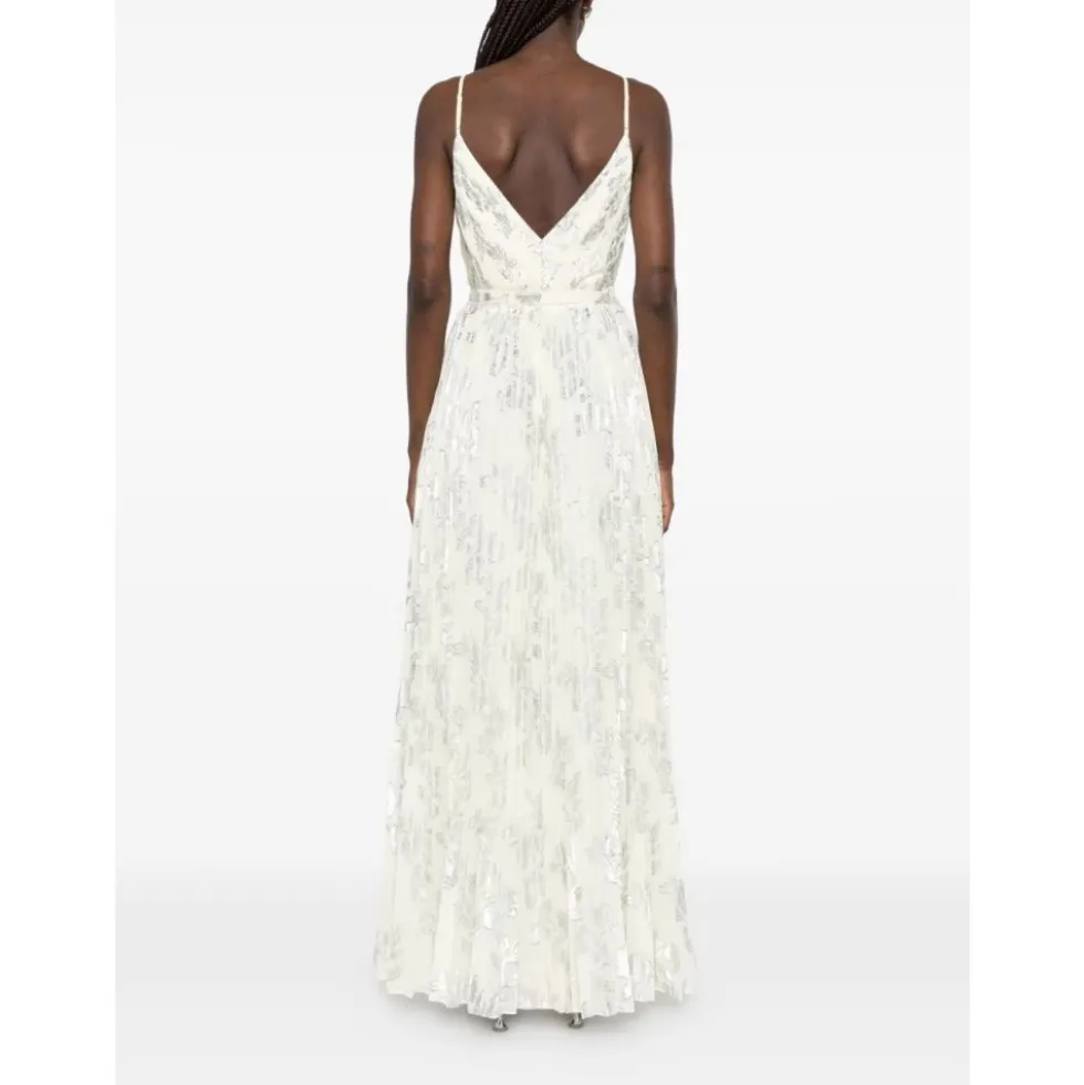 Metallic Floral-Pattern Maxi Dress