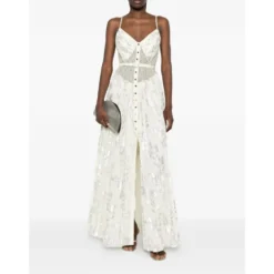 Metallic Floral-Pattern Maxi Dress