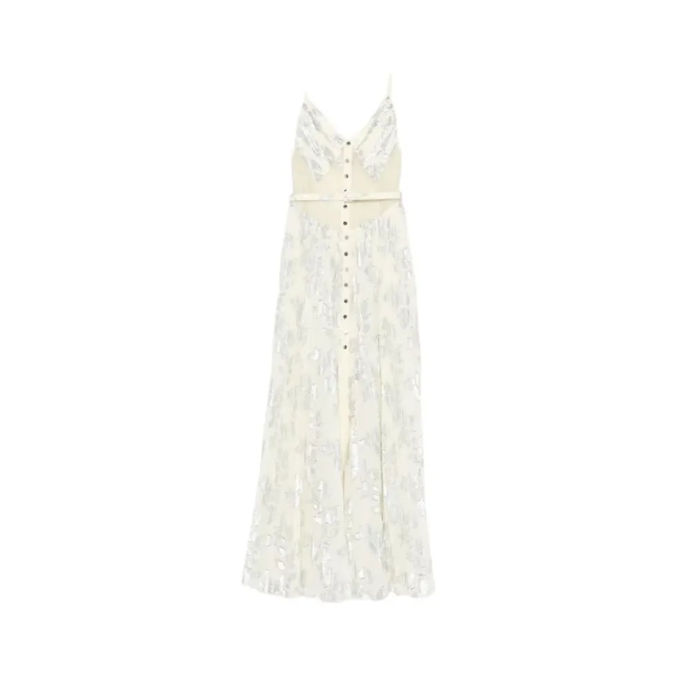 Metallic Floral-Pattern Maxi Dress