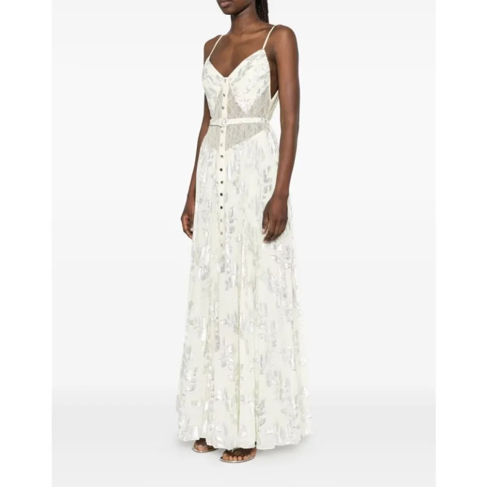 Metallic Floral-Pattern Maxi Dress