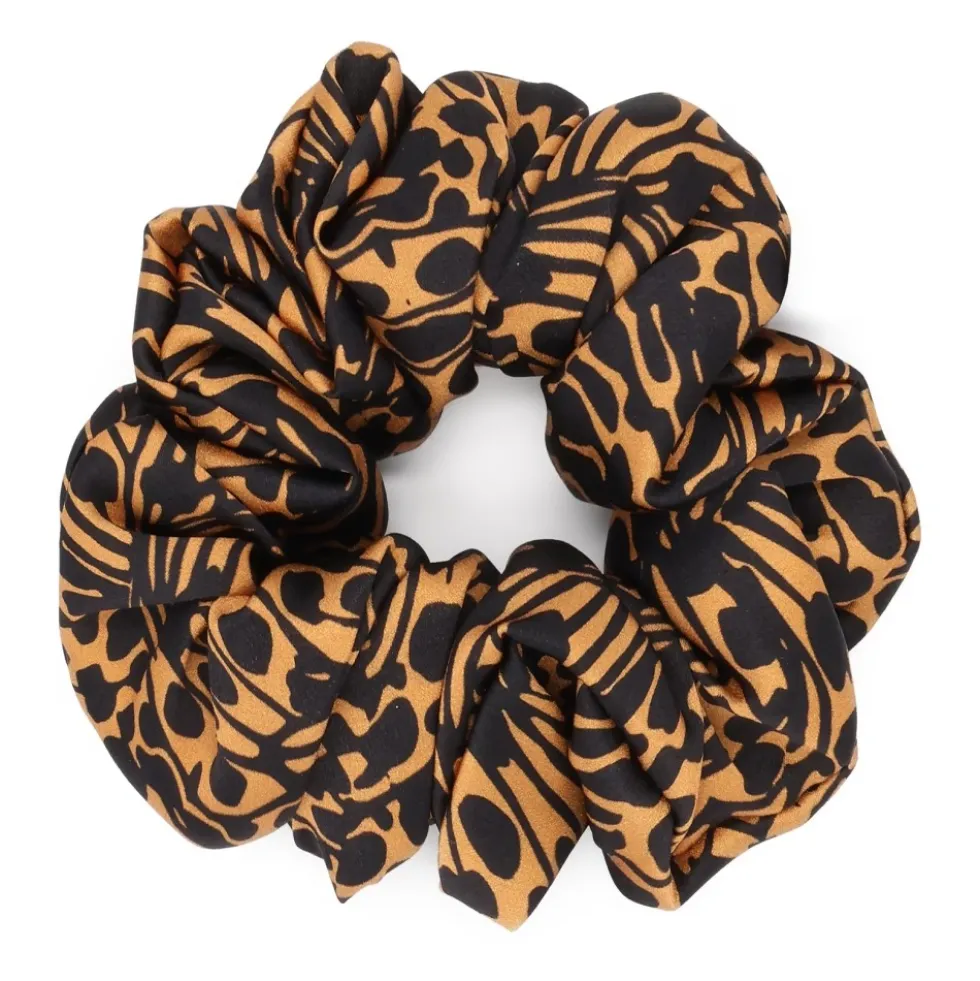 Mønstret brun og sort scrunchie elastik