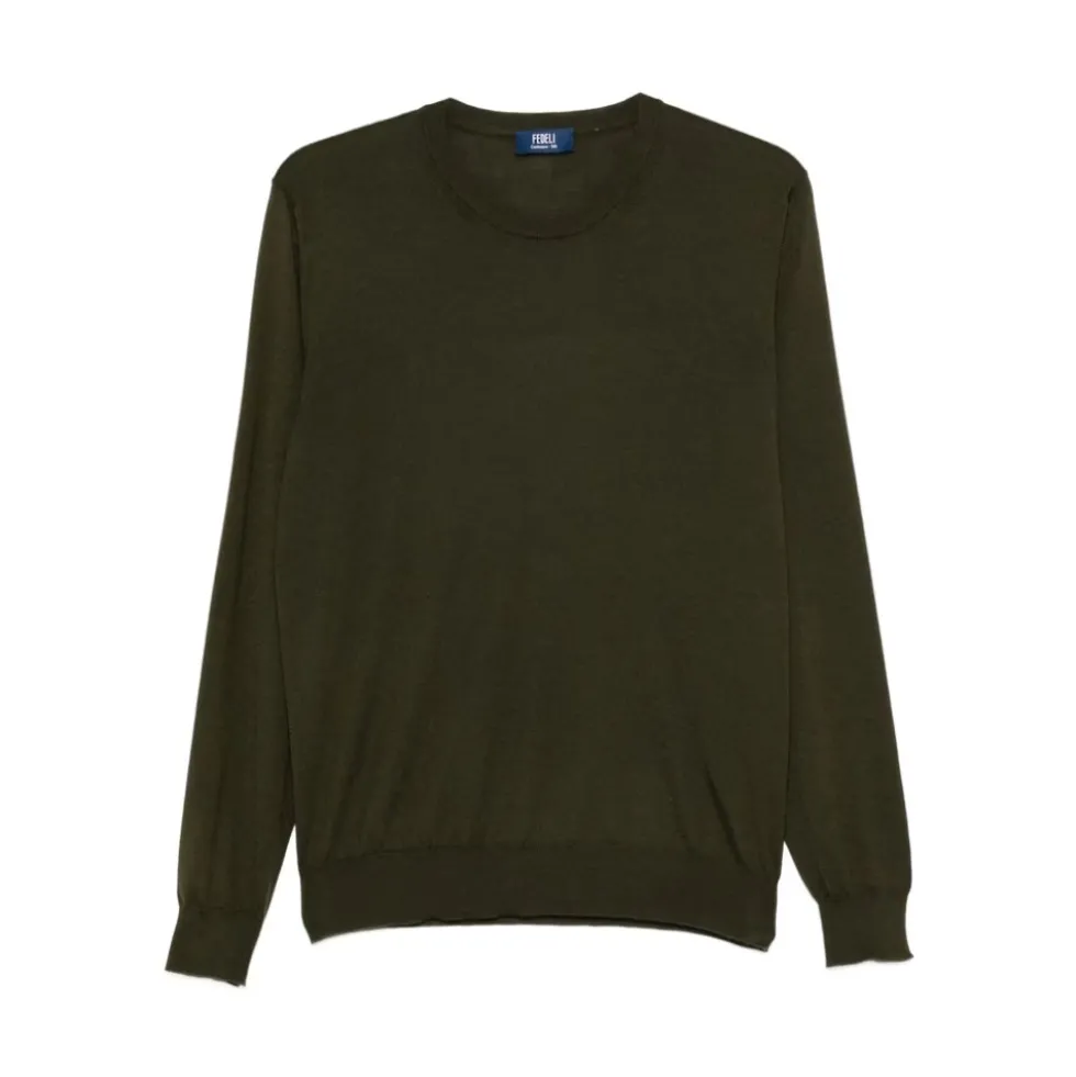 Olivengrøn Cashmere-Silke Sweater