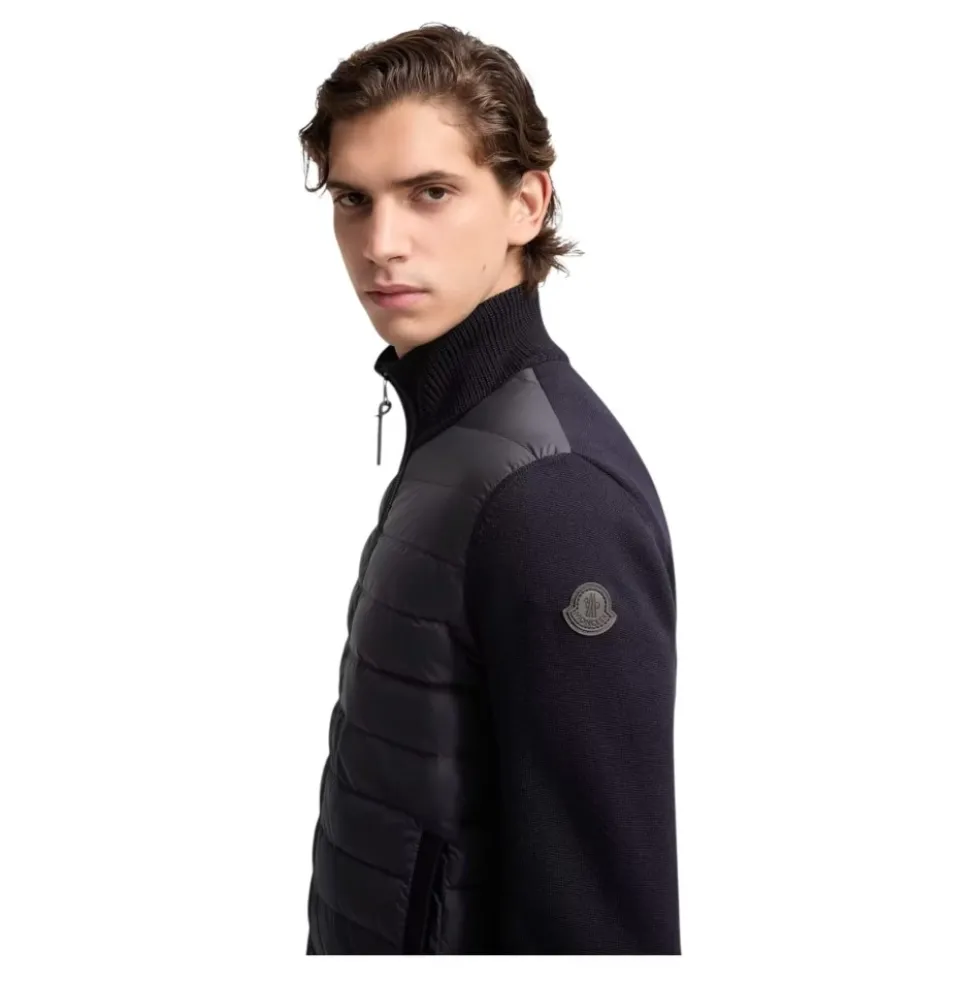 Padded Zip-Up Wool Cardigan