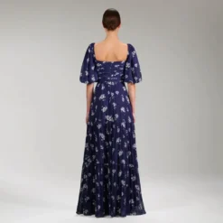 Pansy Print Chiffon Maxi Kjole