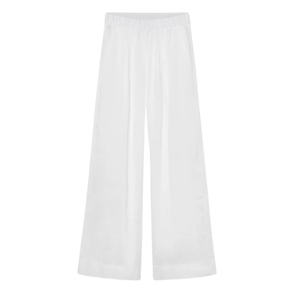 Pantalone con elastico in vita in voile di lino e seta gessato