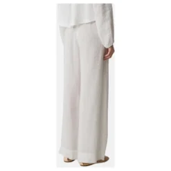 Pantalone con elastico in vita in voile di lino e seta gessato