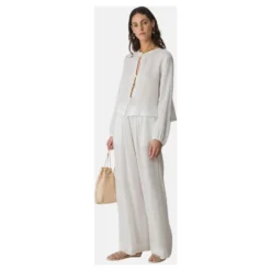Pantalone con elastico in vita in voile di lino e seta gessato