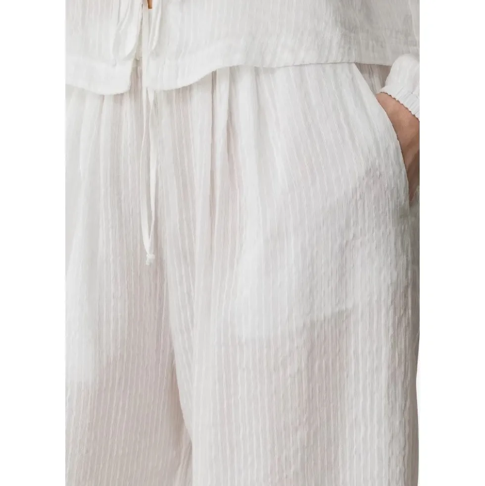 Pantalone con elastico in vita in voile di lino e seta gessato