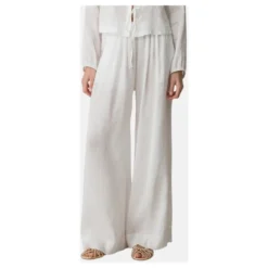 Pantalone con elastico in vita in voile di lino e seta gessato